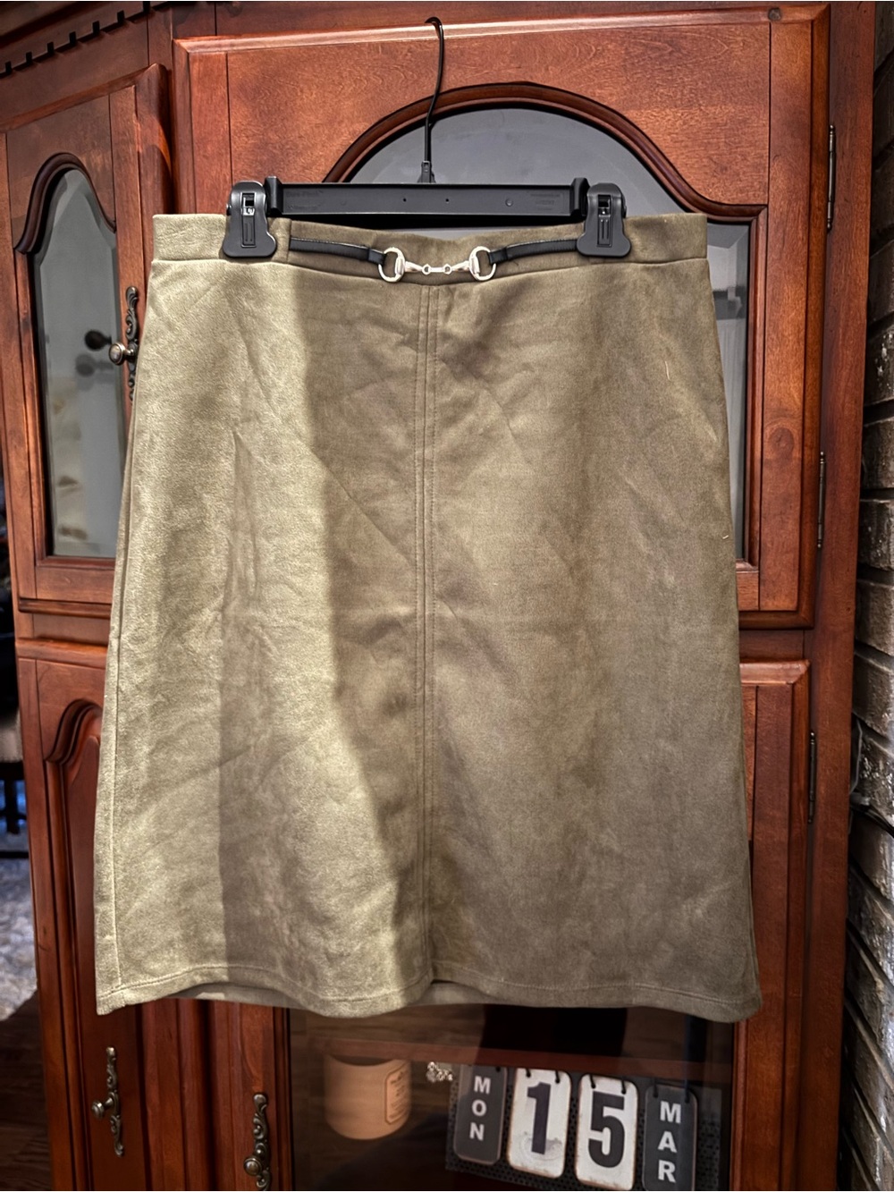 Olive Green Faux Suede Pencil Skirt